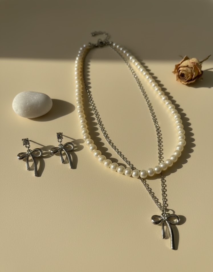 Dainty Silver Tone Bow Drop Earrings for Women