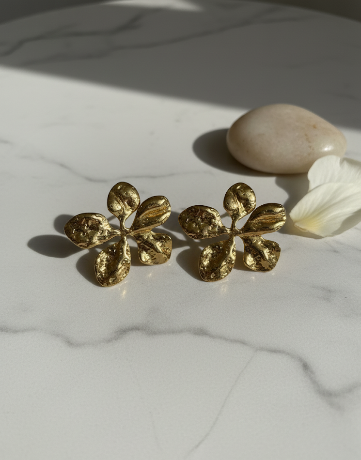 Textured Gold Flower Earrings