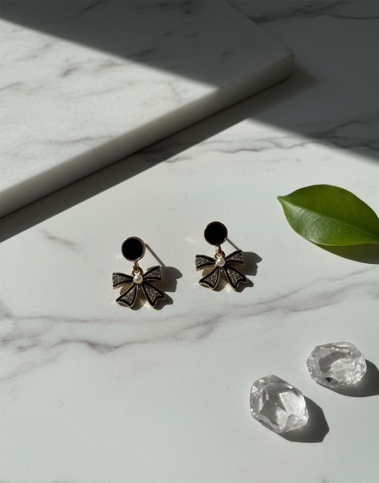 Black Bow Drop Earrings