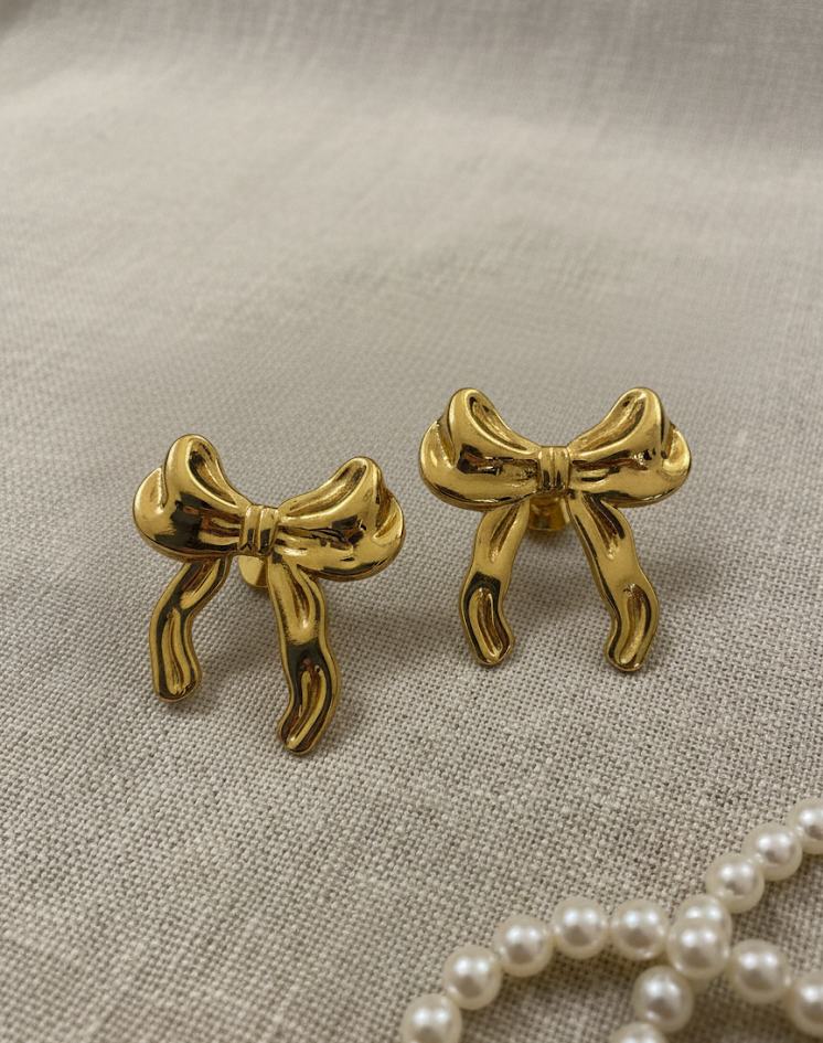 Gold Bow Stud Earrings