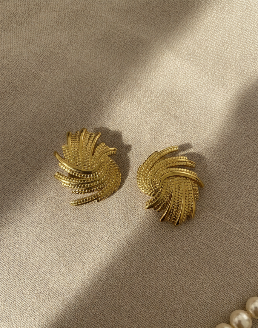 Textured Swirl Gold Earrings