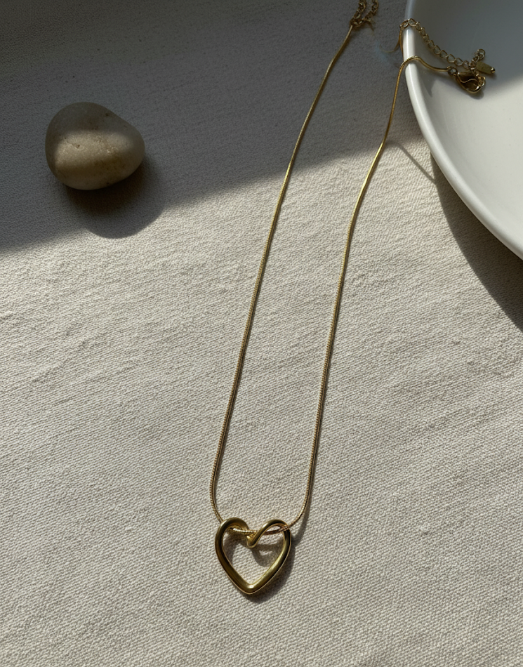Gold Love Knot Heart Necklace | Minimalist Snake Chain Jewellery