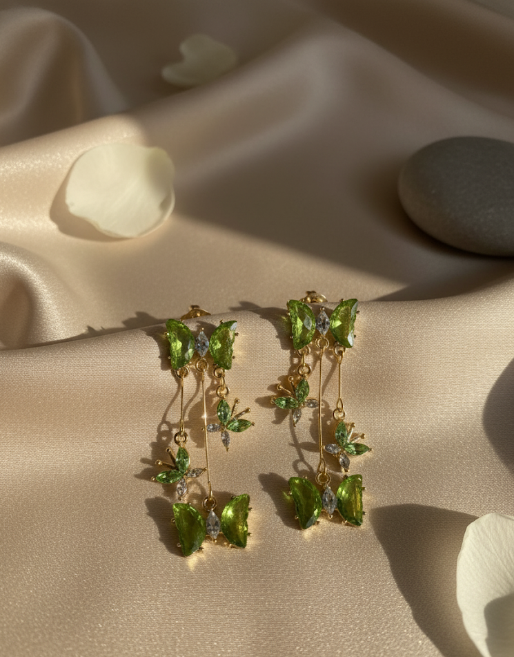 Green Butterfly Drop Earrings