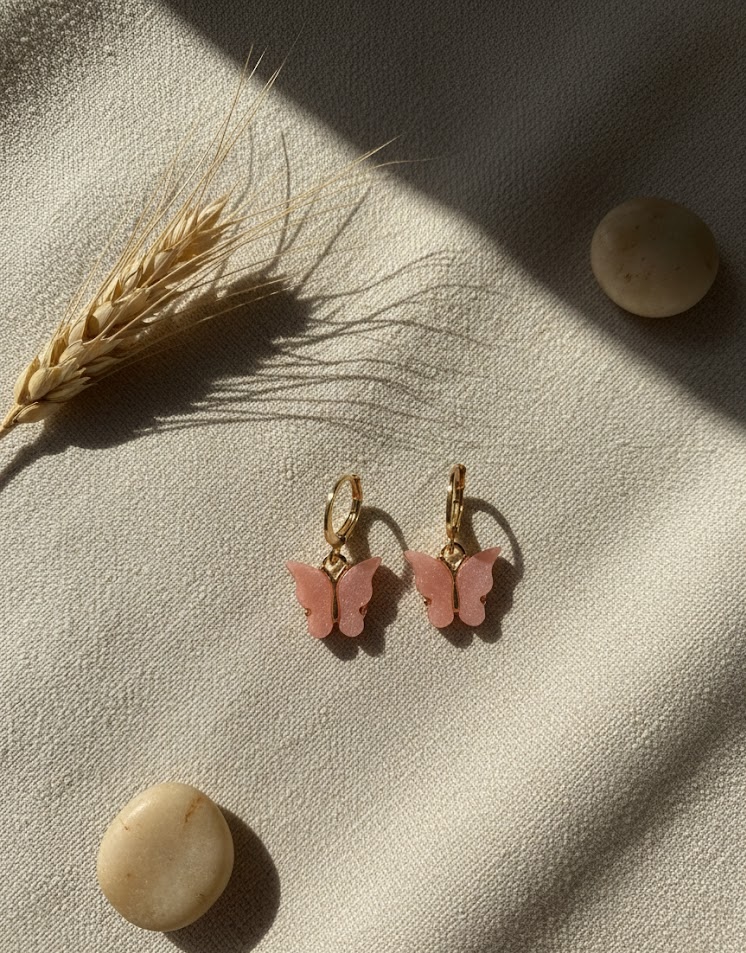 Pink Butterfly Huggie Earrings