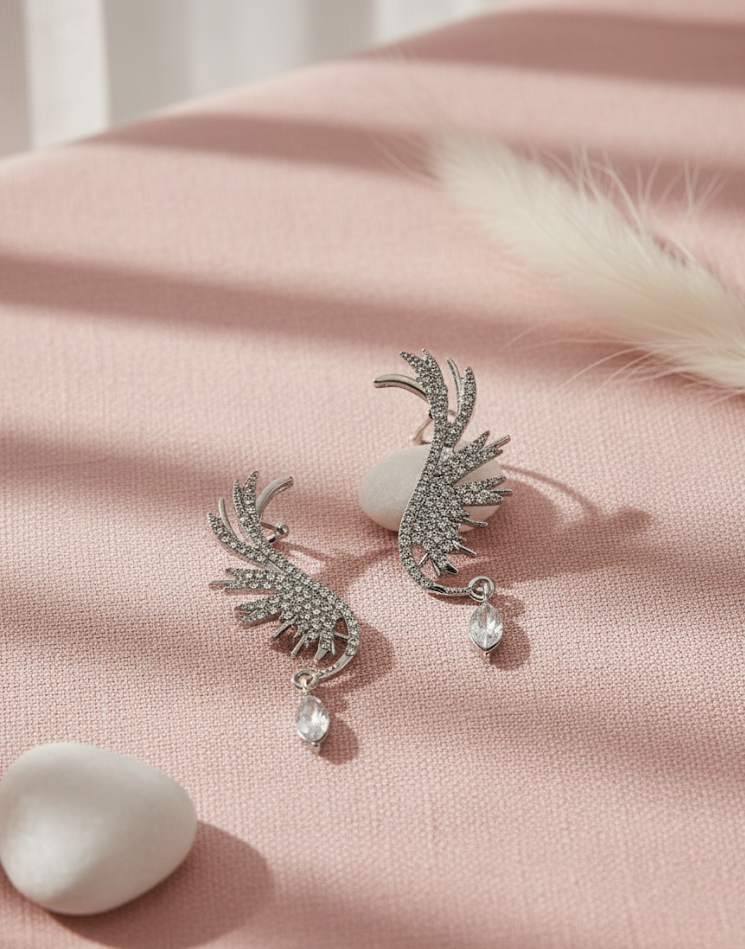 Silver Wing Cuff Earrings