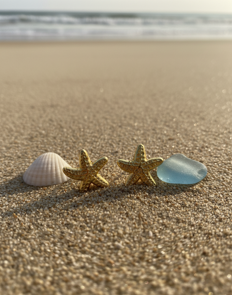 Gold Starfish Stud Earrings