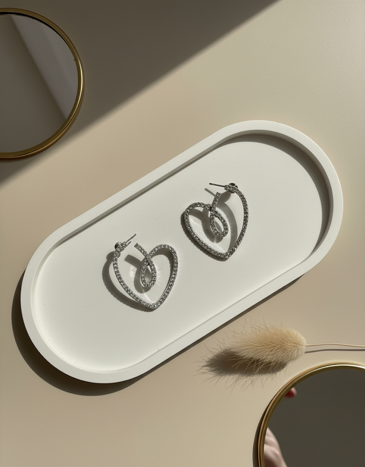 Silver Crystal Heart Earrings