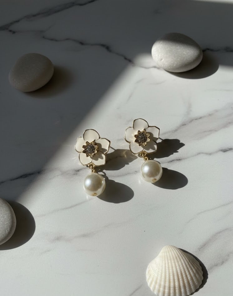 Ivory Bloom Pearl Drop Earrings