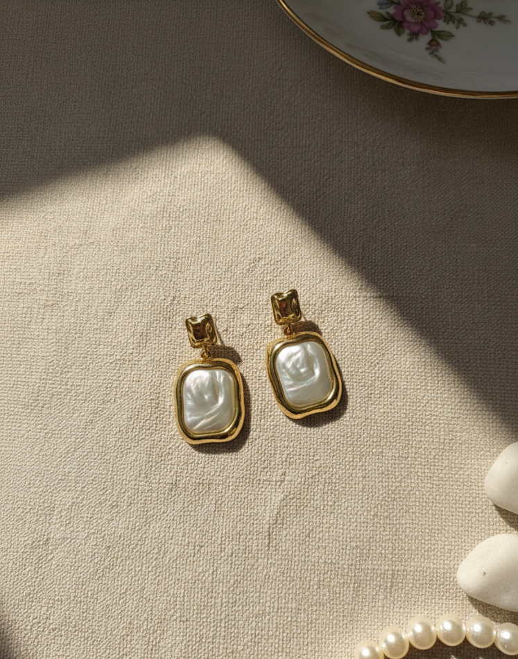 Gold Pearl Drop Earrings