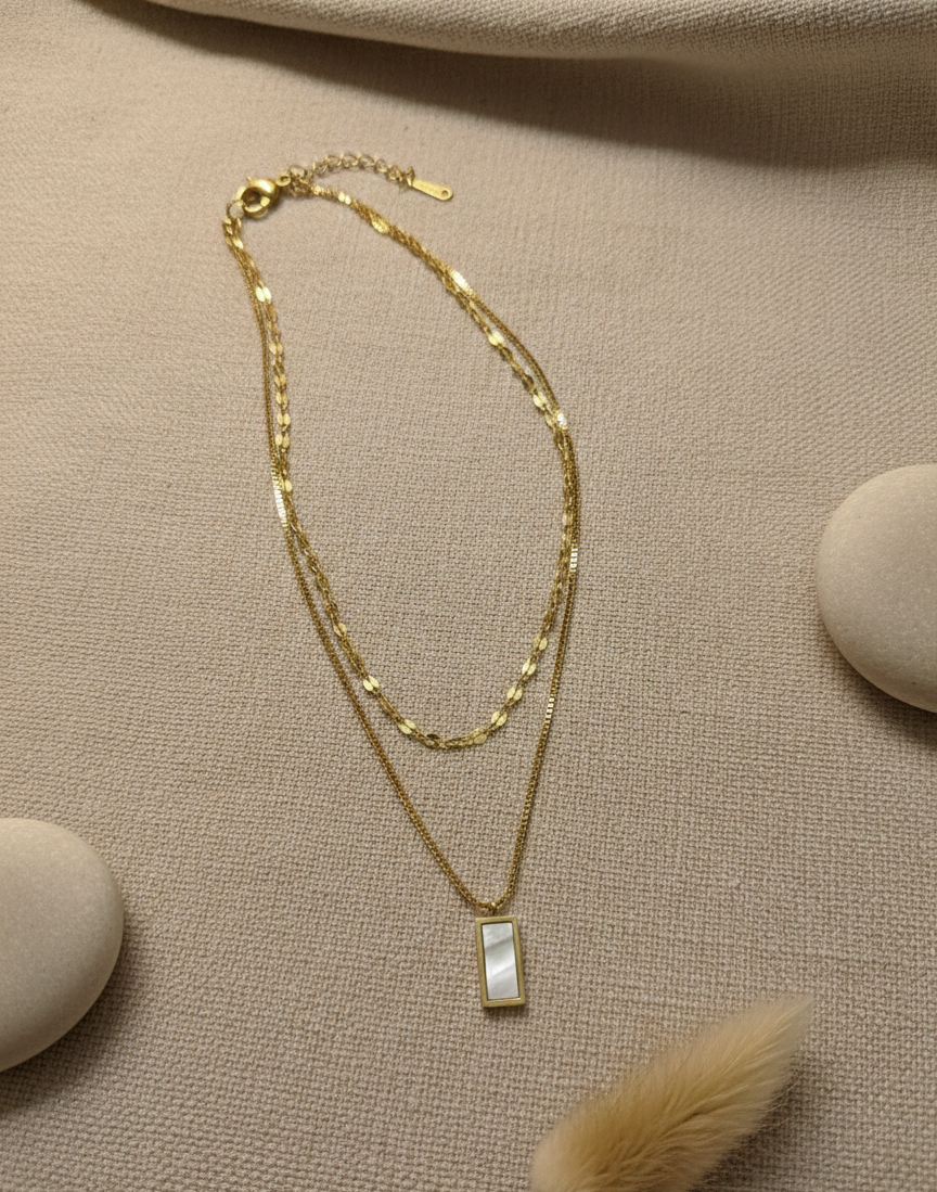 Rectangular Charm Layered Necklace
